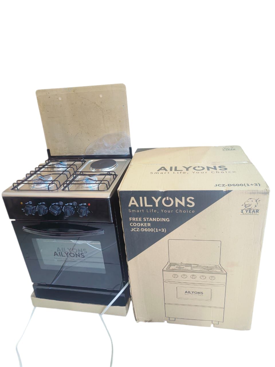 Ailyons Free Standing Cooker JCZ-D600(1+3) – 3 Gas + 1 Electric, Spacious Oven, Durable & Stylish
